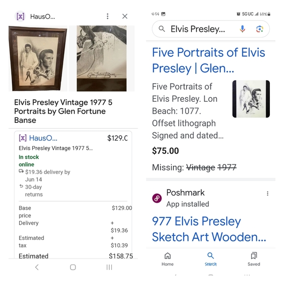 Rare '77 Elvis Presley 5 image Signed &Sketch by Glen Fortune Banse +mount/frame - Picture 16 of 16